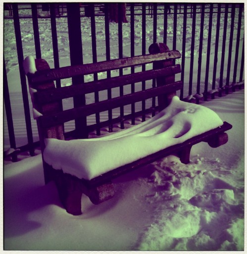 snowy bench